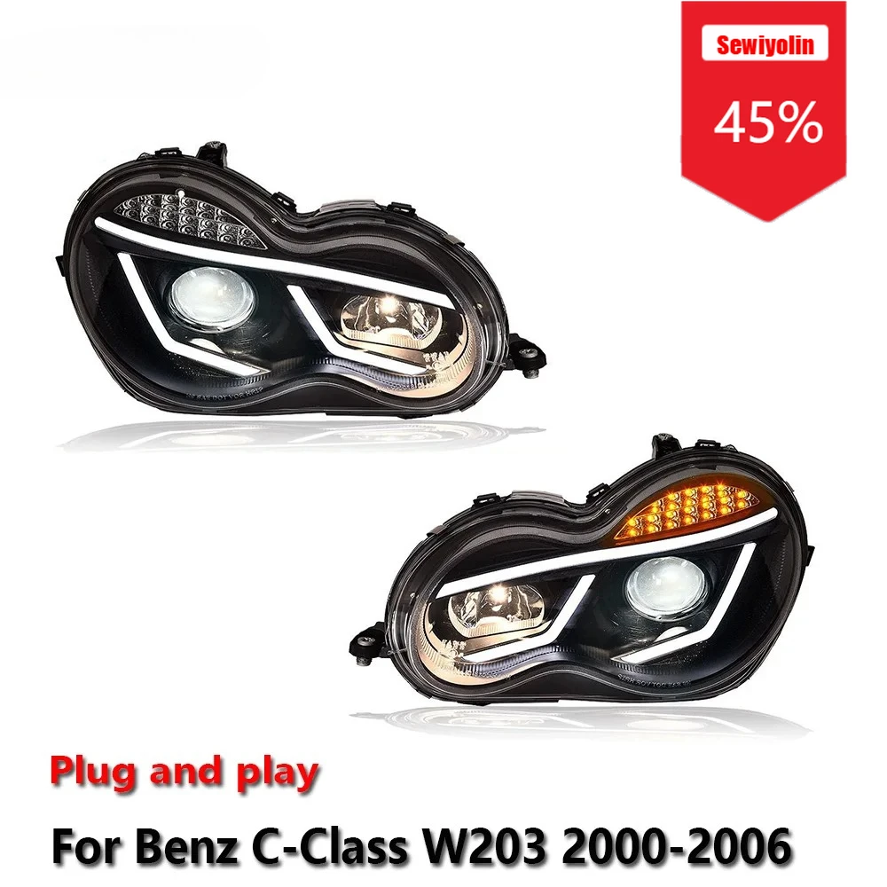 

Sewiyolin Car LED Headlight Assemblies For Benz C-Class W203 2000-2006 Fog DRL Brake Turn Signal Lamp Plug and Play