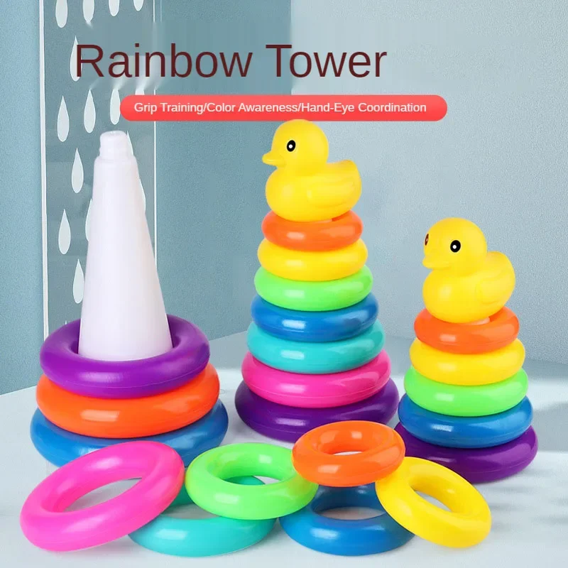 Children Puzzle Pyramid Tower Cup Stacking Duck Toys Baby Montessori Educational Beach Kids Pool Bathtub Toy 0 12 Month Boy Gift