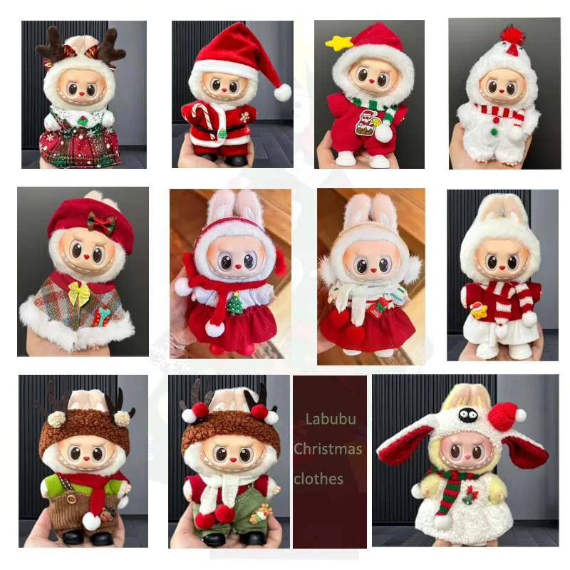 Per bambola Labubu da 15/17 cm, vestiti natalizi, set a tema natalizio, accessori Labubu, regalo di Natale unico