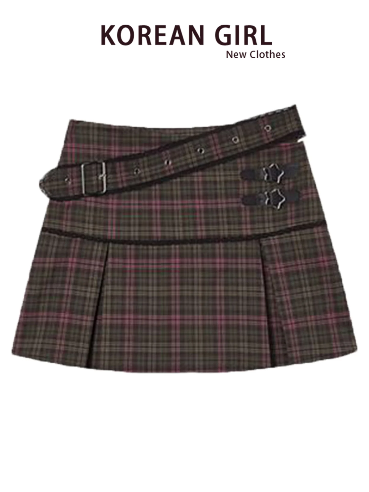 Red Plaid  Skirt Women's High Waist A-Line Pleated Skirt Slimming College Style Autumn Fashion Retro Commute Skirt