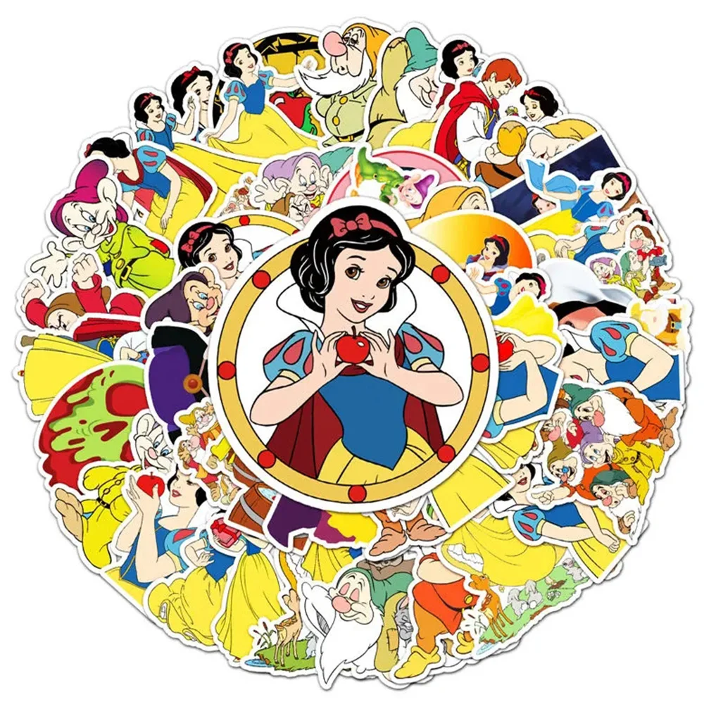 10/30/50pcs Disney Snow White and the Seven Dwarfs Cartoon Stickers Kawaii Girls Scrapbooking Laptop Suitcase PVC Cute Sticker