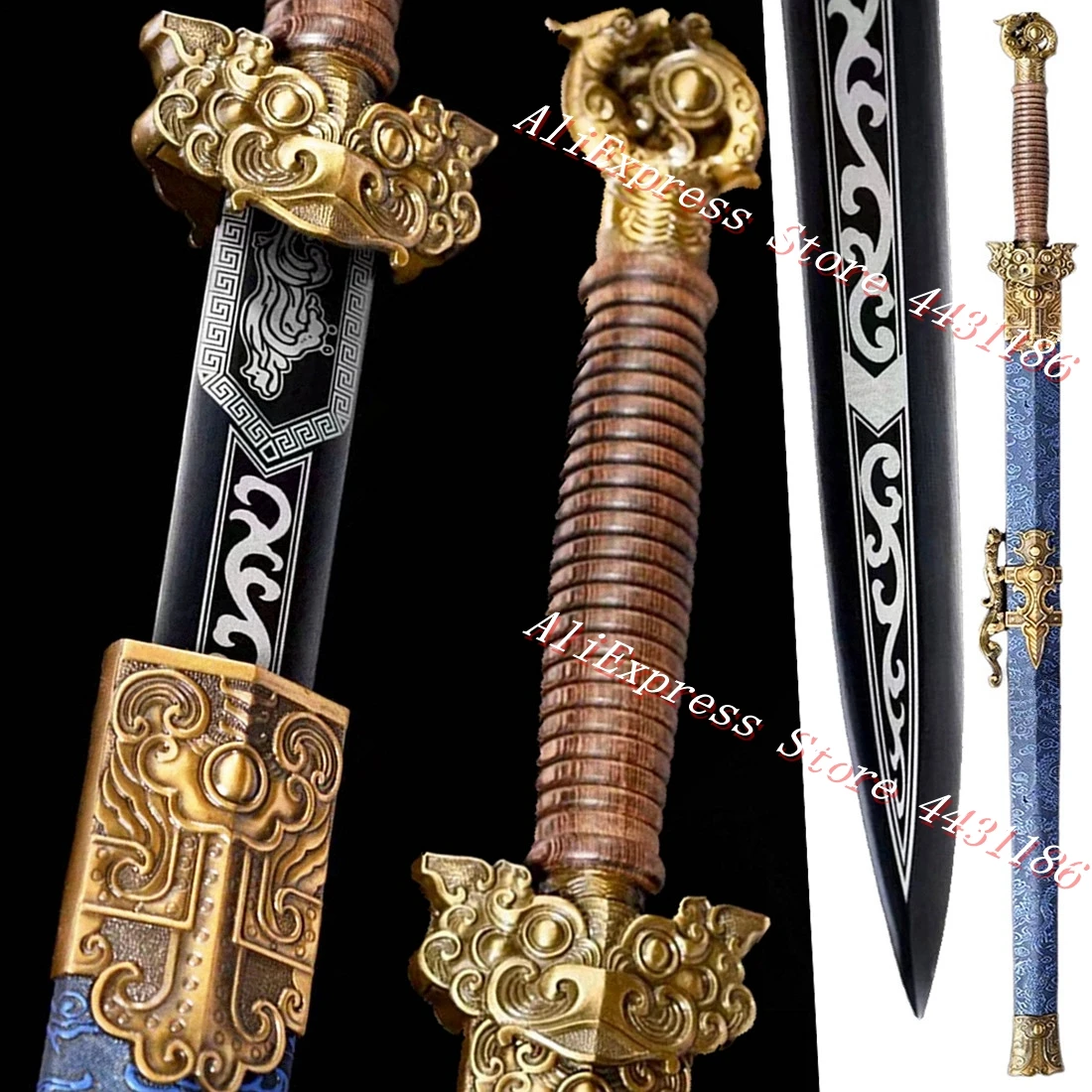 Black Blade High Carbon Steel Handmade Home Decor Chinese KungFu Cosplay Real Sword Han Tang WuShu/TaiChi Ring Head Dragon Jian