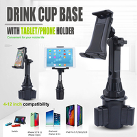 Drink Cup Base With Tablet Phone Holder 360 Degree Rotation Telescopic Clamp Arm 4.3-8.6 Inch Width Adjustment