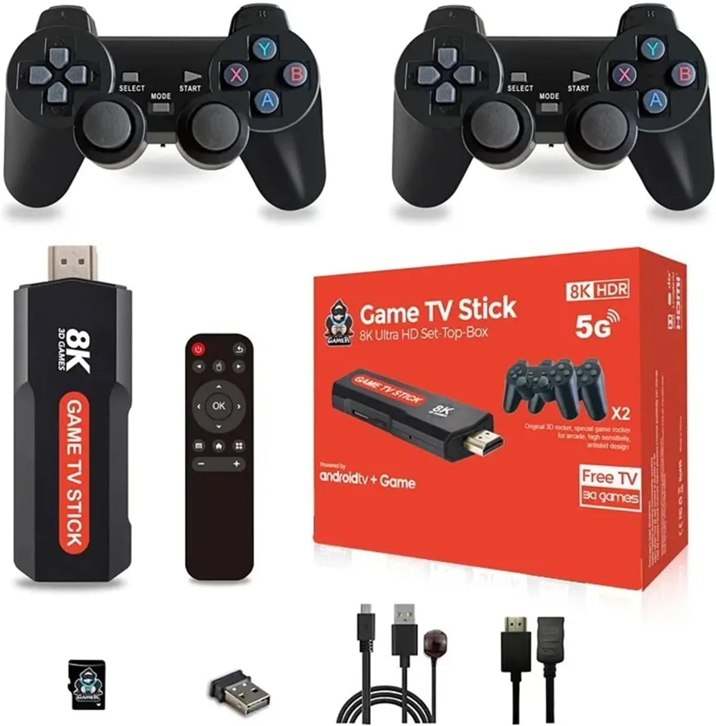 Q9 Retro USB 2.0 Dual System Game Stick 8K Retro Video Games Console with Wireless Controller 64G TV Sticks 10000+ Games For PSP