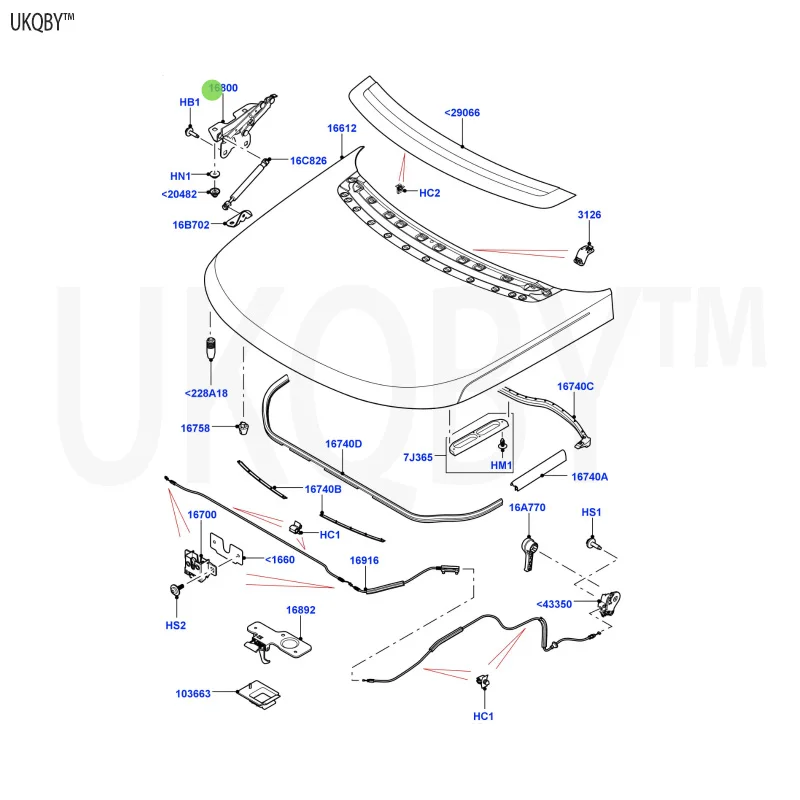 La nd Ro ve r Sp or t Ra ng e Ro v er 2014 LR088985 hinge assembly - engine hood