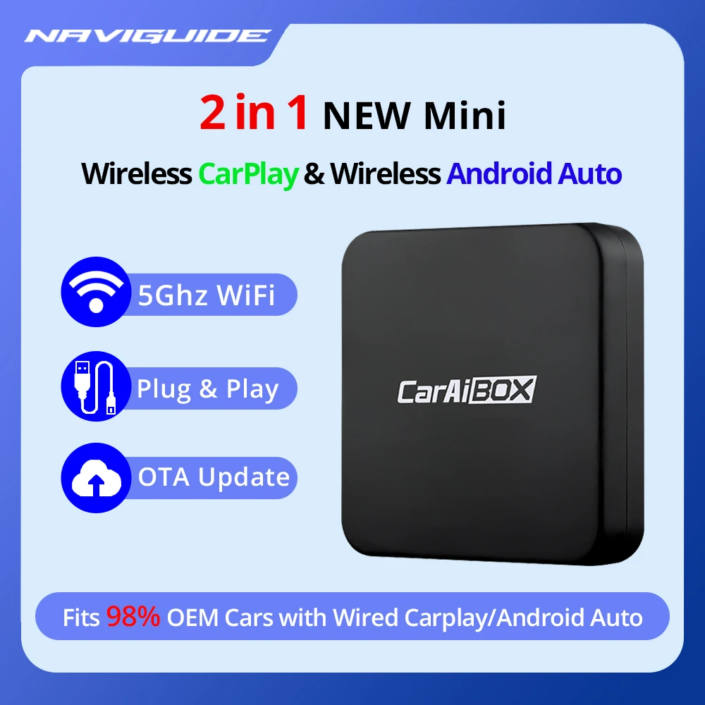 

NAVIGUIDE NEW 2IN1 Mini Wireless CarPlay USB Adapter MIni Android Auto Dongle For Toyota Mazda Nissan Suzuki Audi Plug And Play
