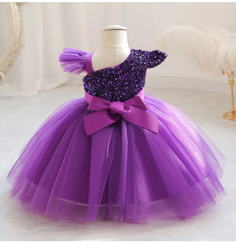 Toddler Baby Sequin Party Dresses Baptism Wedding 1 Year Birthday Bow Princess Dress for Baby Girl Tulle Bridemaid Gown Vestidos