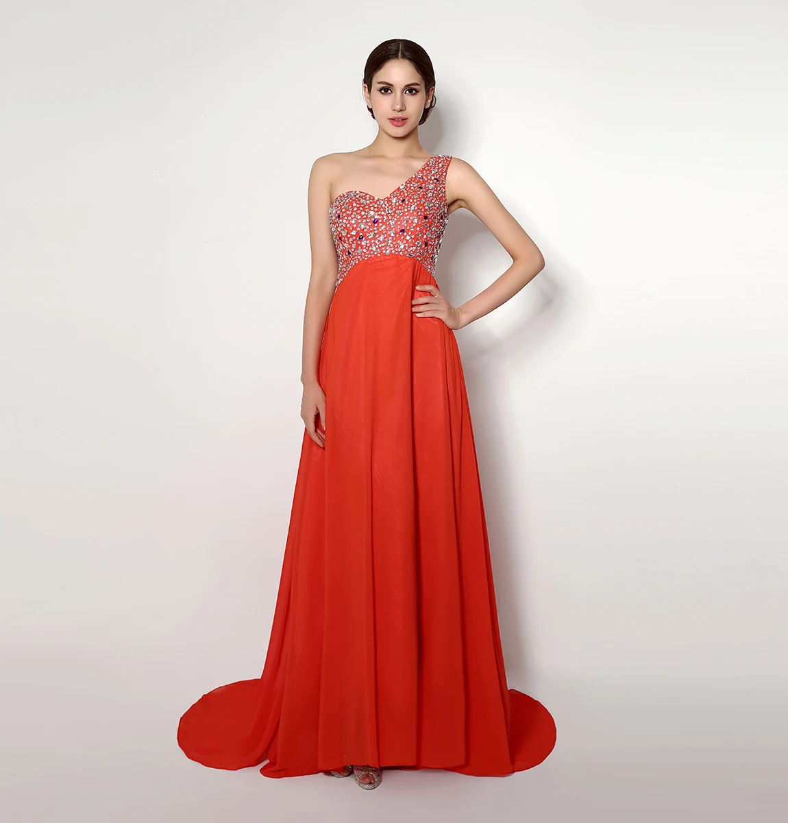 Luxury Chiffon A-Line One Shoulder Crystal Evening Dress Temperament Floor Length Sleeveless فساتين سهره نسائيه فخمة