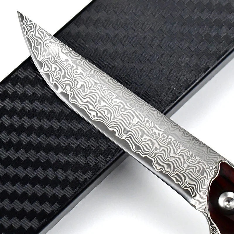 Personalized pattern outdoor defensive folding knife Damascus steel knife portable sharp knife in the field