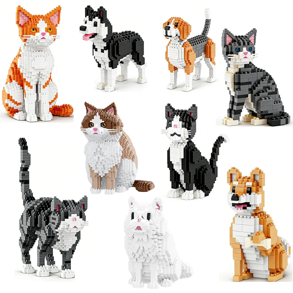 

Kawaii Animal Pet Building Block Doberman Poodle Husky Tabby Cat Mike Dog Mini Brick Figure Husky Schnauzer Model Toy for Gift