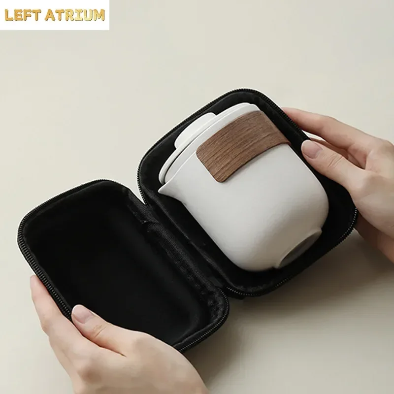 Minimally Designed Ceramic Kuaike One Pot Four Cups Outdoor Camping Portable Travel Kung Fu Tea Set