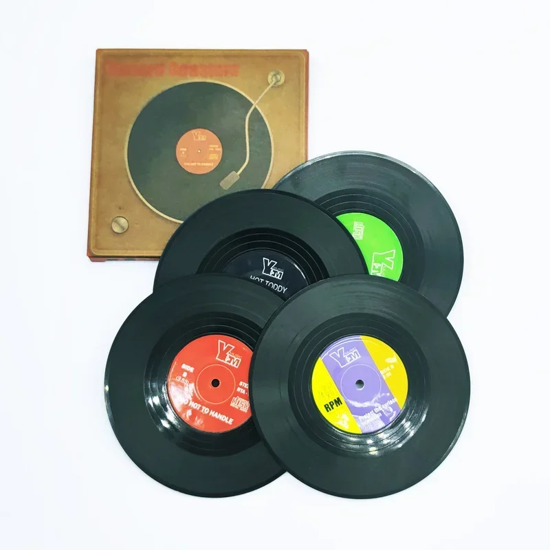 Retro Vinyl Record Coaster Cup Mat Plastic Record Cup Mat Mug Coaster Pad 1/2/4/6pcs Heat-resistant Non Slip Hot Drink Holder