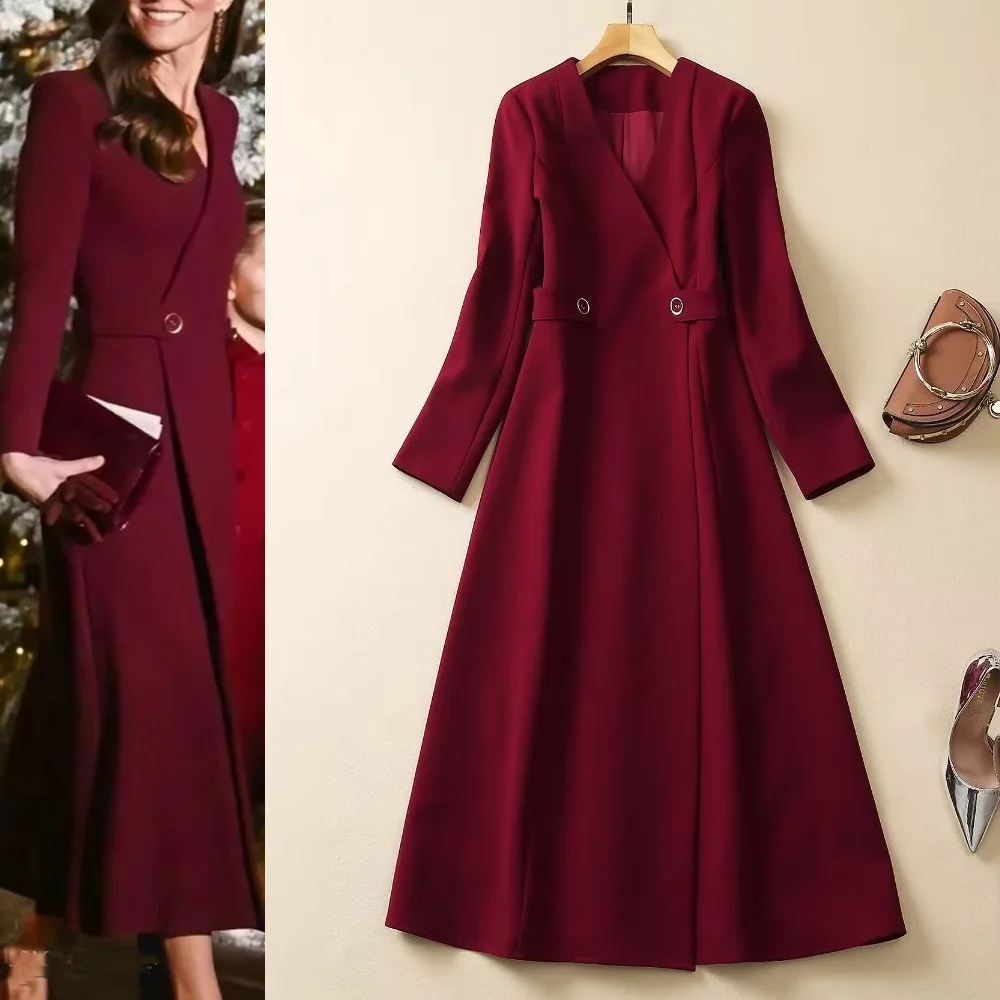 

2023 Autumn England Style Chic Women's High Quality Elegant V-neck Trench Coat Ocercoat F091