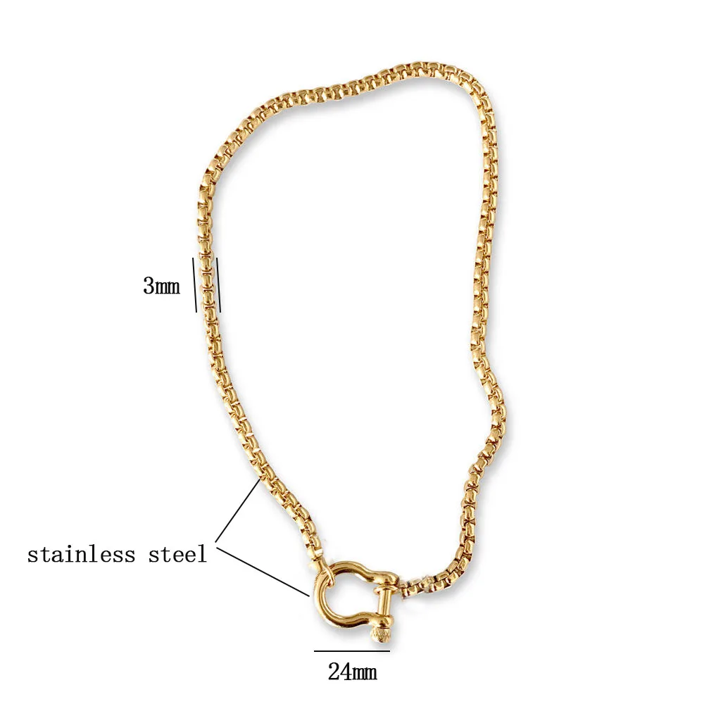 Stainless Steel Horseshoe Necklace For Women Gold/Silver Color Color Metal Spiral Clasps Chain Necklaces Choker