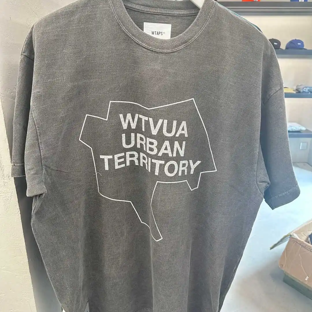 25SS Japanese Fashion COTTON Washed Vintage Wax Printing Casual Sports Short-sleeved T-shirt