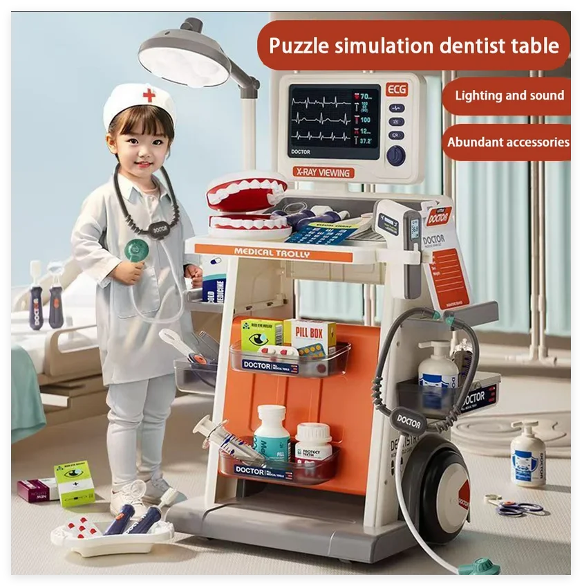 محاكاة طبيب الأسنان مكتب طبي التظاهر اللعب عربة طبية الأسنان ملء حقن نموذج الطبيب لعب الأدوار لعبة تعليمية
