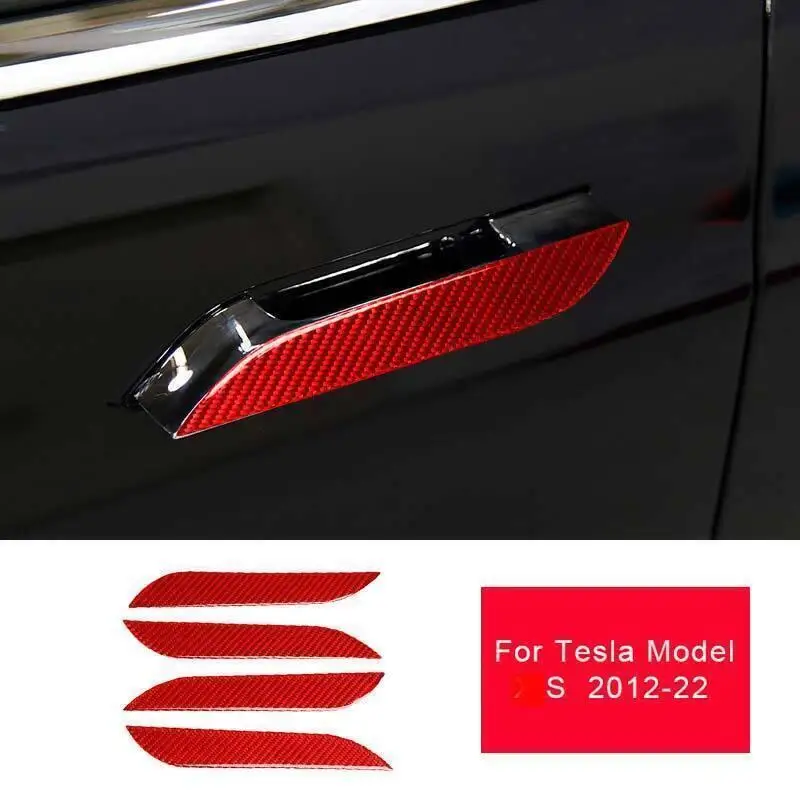 

Для Tesla Model S 2014-2019 красная накладка на внешнюю дверную ручку из углеродного волокна, 2 шт. -
