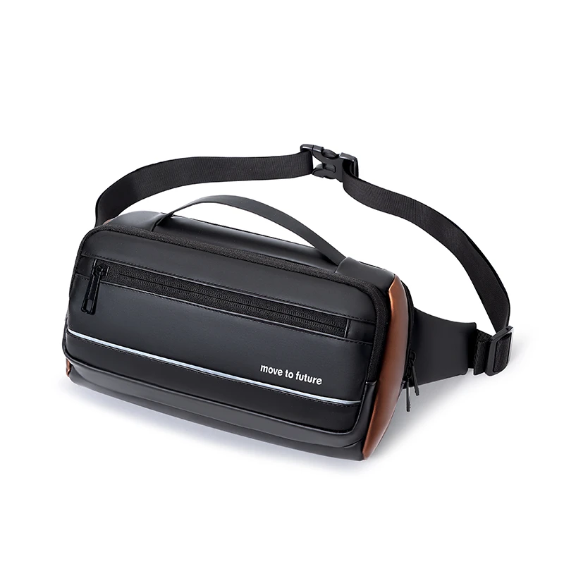 Men's multi compartment cross waist bag with adjustable strap, zipper closure, travel necessities, suitable for daily commuting