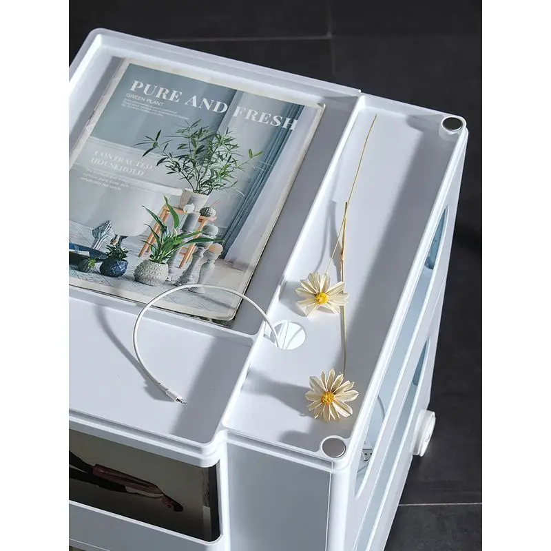 Nordic Creative Rotating Sofa Side Table Storage Cabinet Ins Style Movable Locker 2/3 layer Bedside Table Bedroom Bed Table