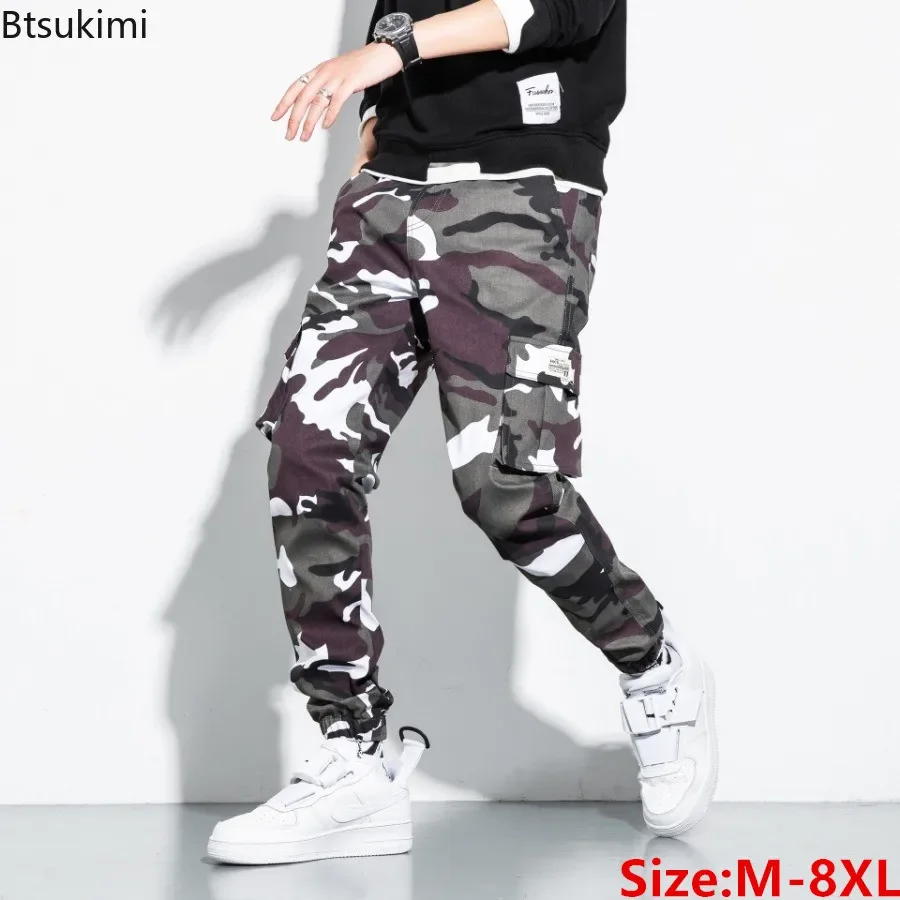 

2025 Men's Camouflage Cargo Pants FashionTrousers Hip Hop Camo Cotton Sweatpants Mens Big Pockets Ankel-Length Pants Male M-8XL