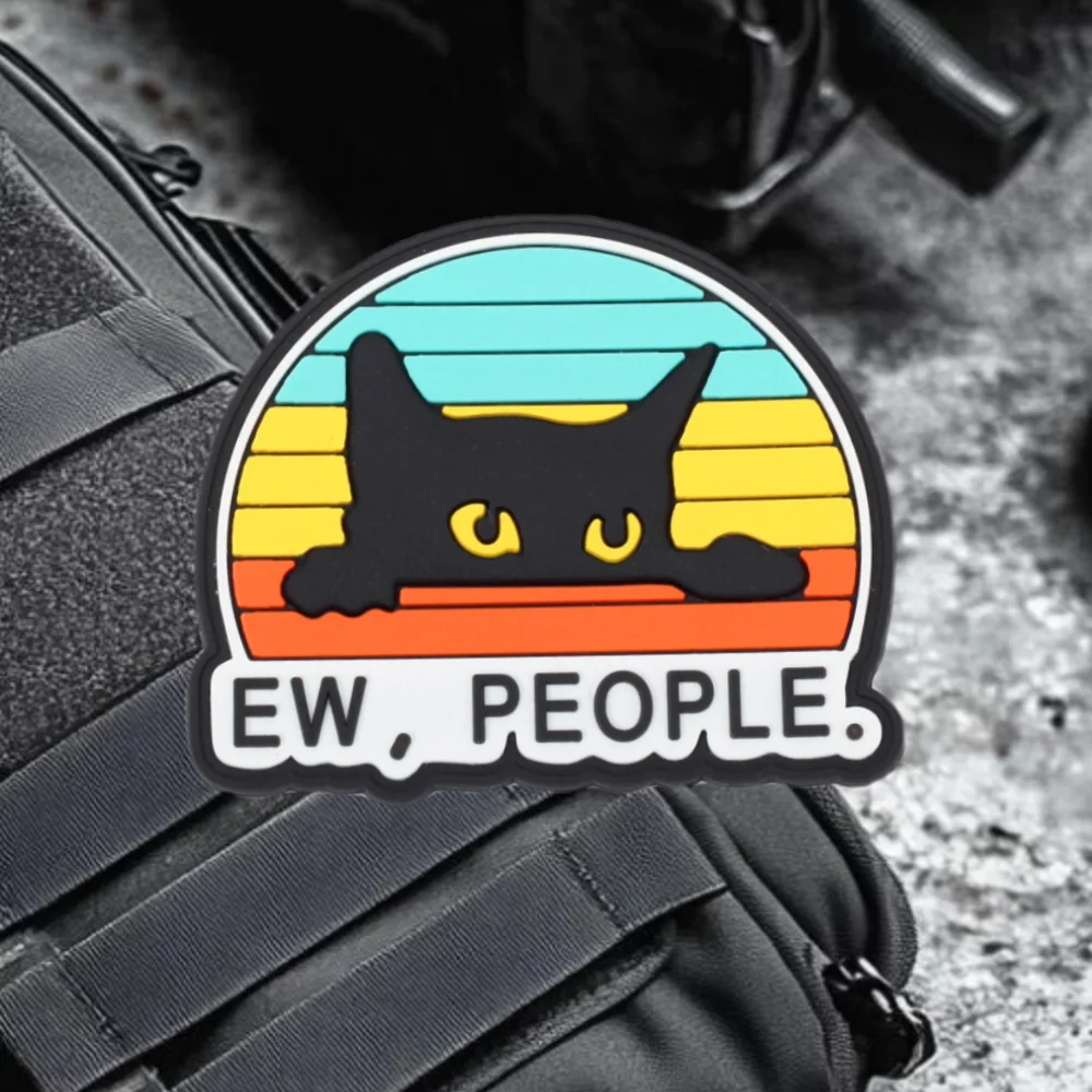 EW PEOPLE لطيف القط مضحك بقع PVC المعنويات شارة التكتيكية على ظهره ملصقات عسكرية شارة ملحق هوك وحلقة ملصق