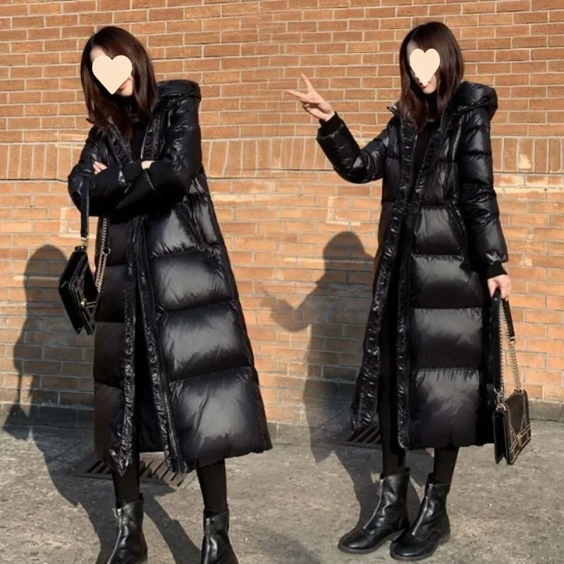 Parka longue à capuche épaisse pour femme, veste matelassurera, streetwear noir, vêtements décontractés élégants, chaud, hiver, 2023