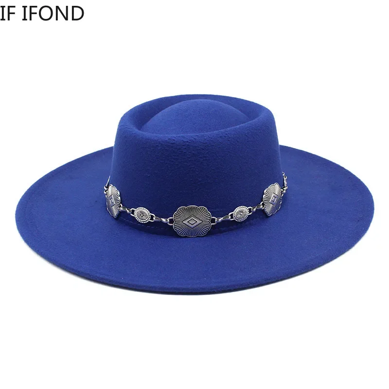 British Style Fedora Hats For Women 9.5CM Big Brim Luxury Belt Band Felt Jazz Hats Wedding Dress Formal Cap