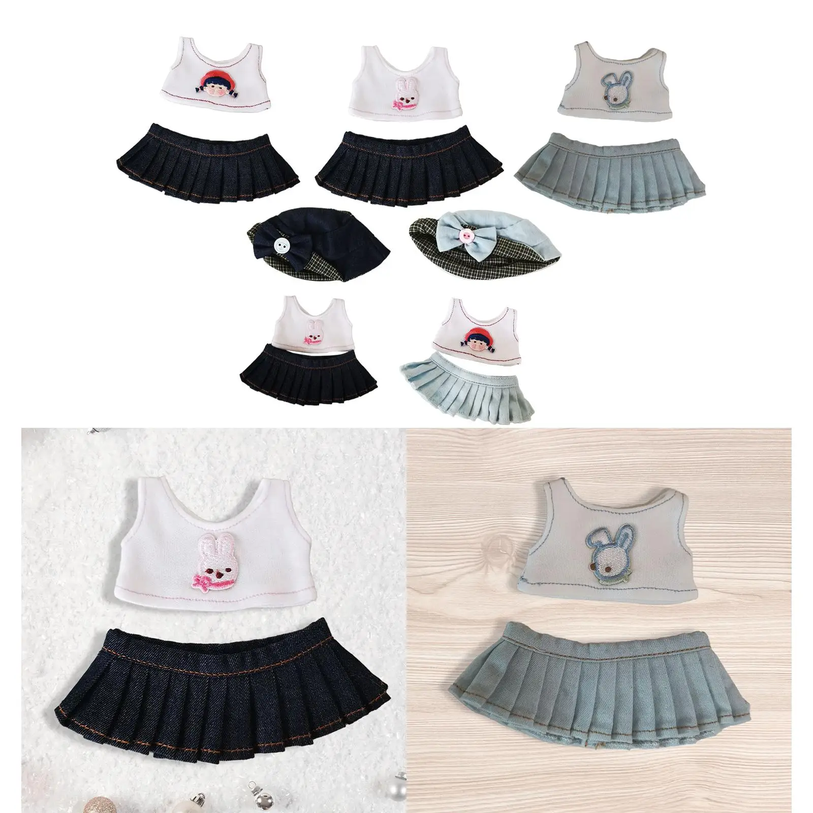 Doll Clothing Set for Mini Dolls, DIY Toy Outfits, Skirt And Jeans Combo, Gifts for Young Girls