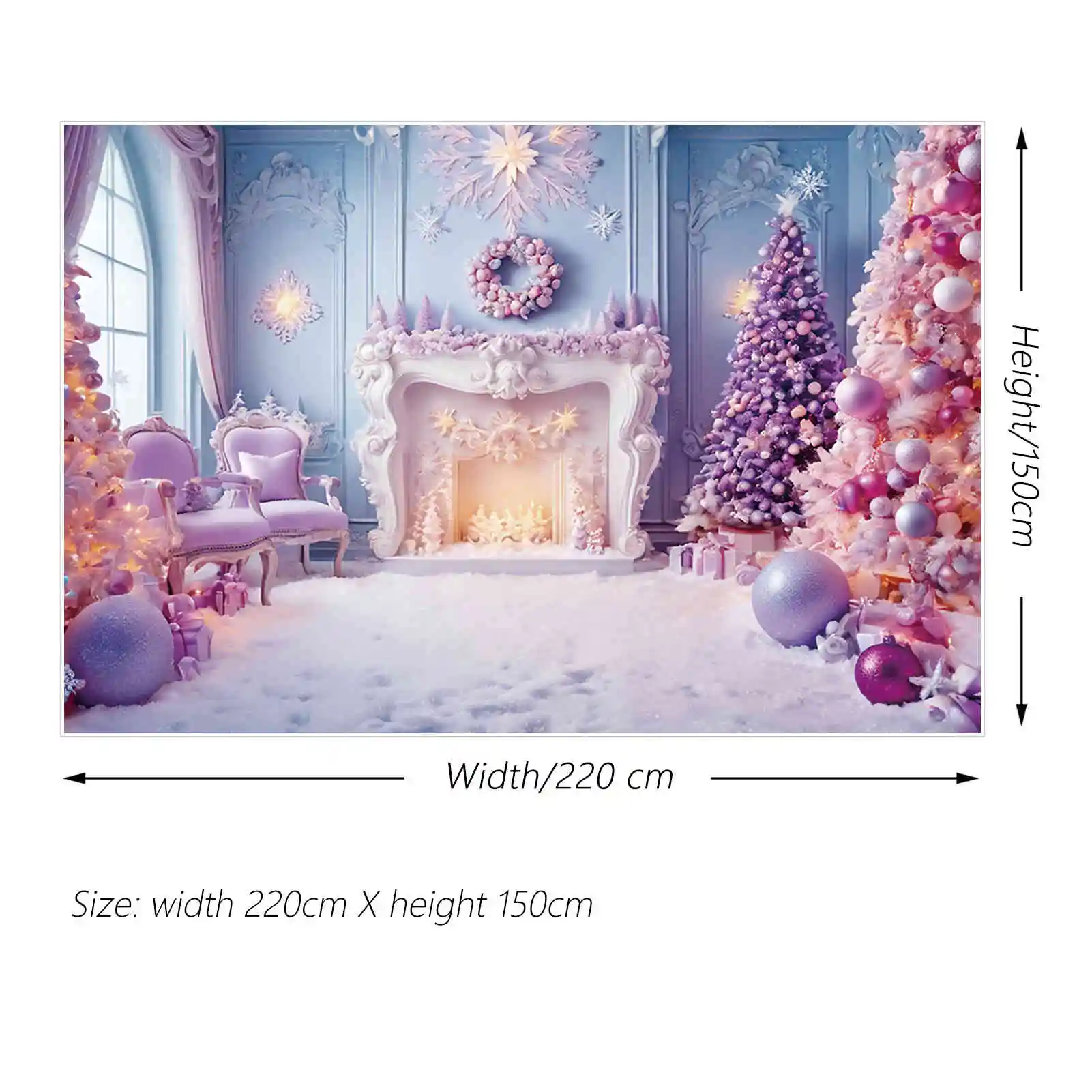 MOON.QG Western Christmas Fireplace Christmas Trees Backdrops Wall Ornamented Tree Blue Western Background Party Photocall Props