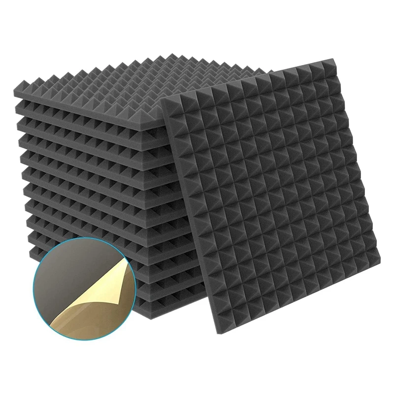 24 Pack Acoustic Foam Self-Adhesive Pyramid Foam,Sound Insulation Sound Absorber For Sound Studio, Office, Study, Home