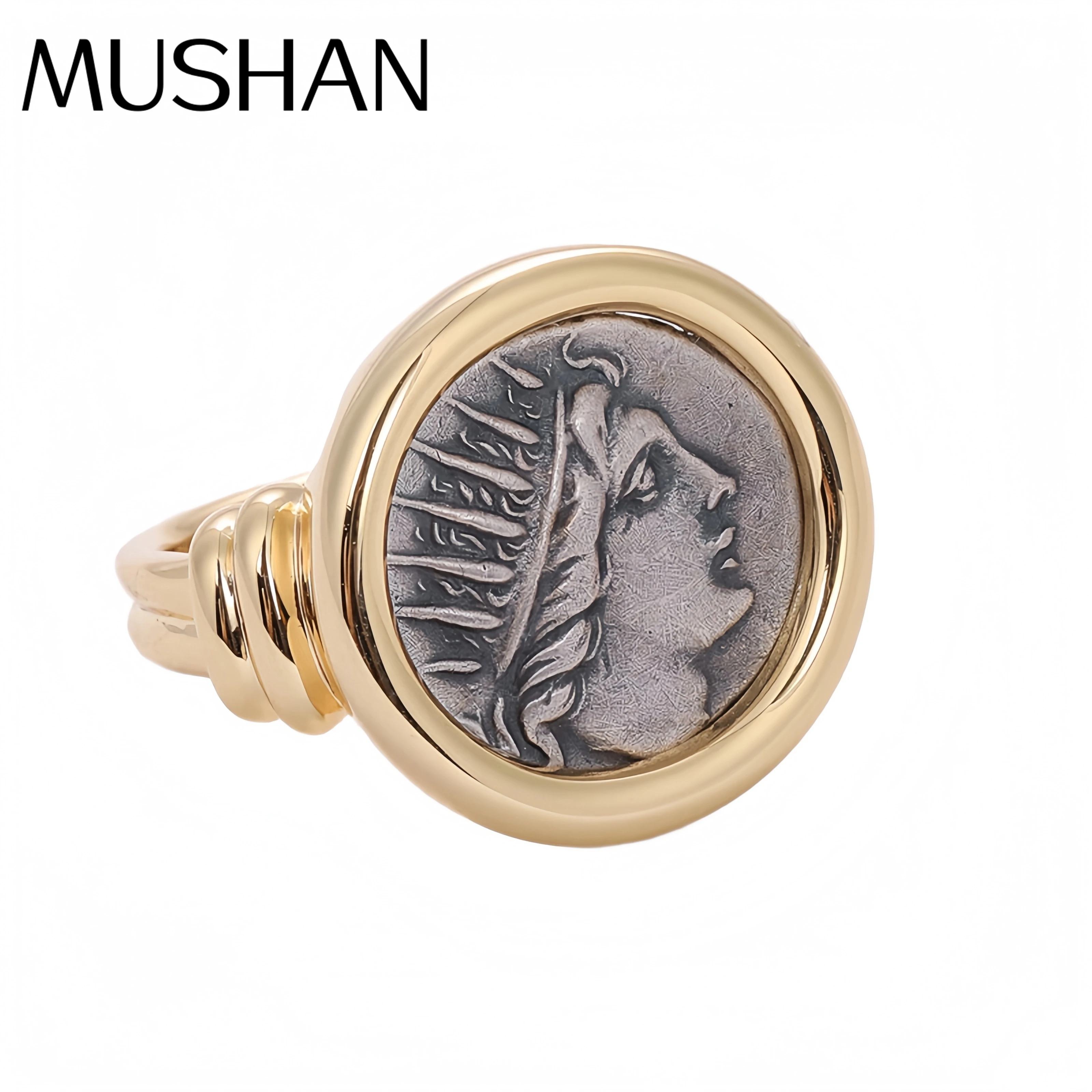 

Роскошный бренд Mushan, кольцо с древней монетой Sun God Apollo для женщин, позолоченное кольцо из стерлингового серебра 925 пробы 18 карат, вечерние кольца, ювелирные изделия