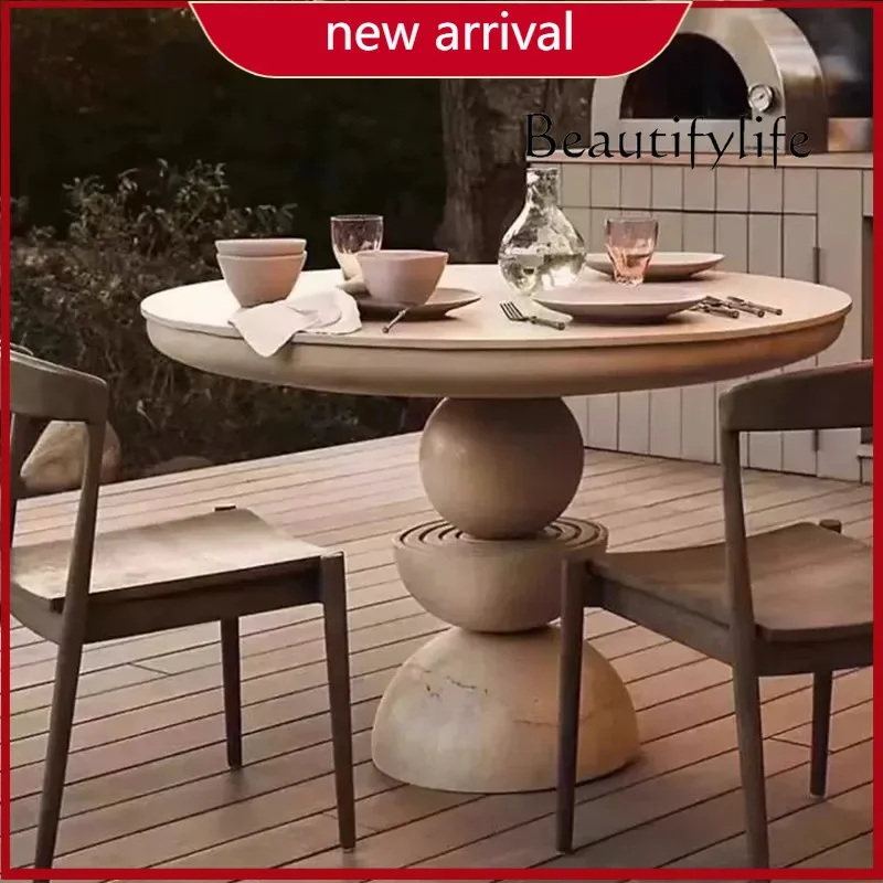 N45 Wi French retro solid wood round dining table medieval designer creative round dining table Nordic living room home art coff