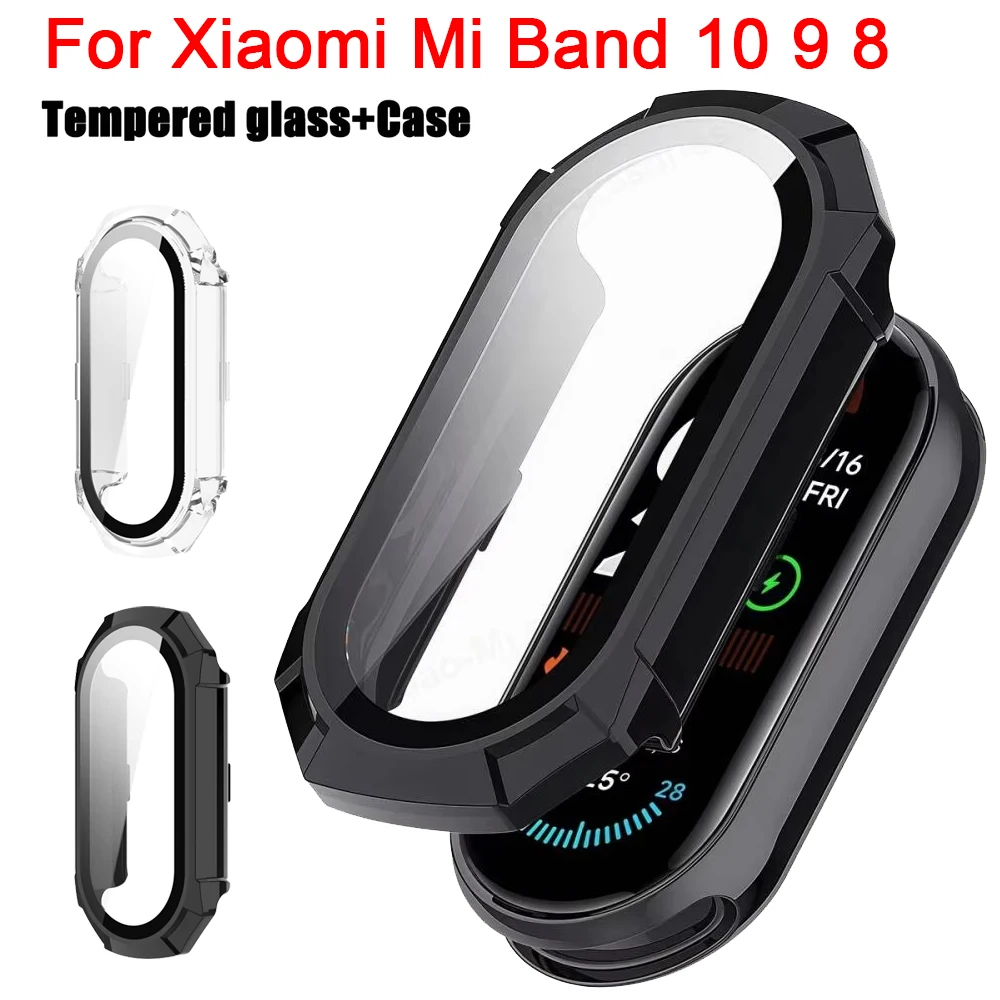 Case+Tempered Glass For Xiaomi Smart Band 10 9 8 Hard PC Bumper Shell Screen Protector Watch Cover Correa For Miband 10 9 Cases