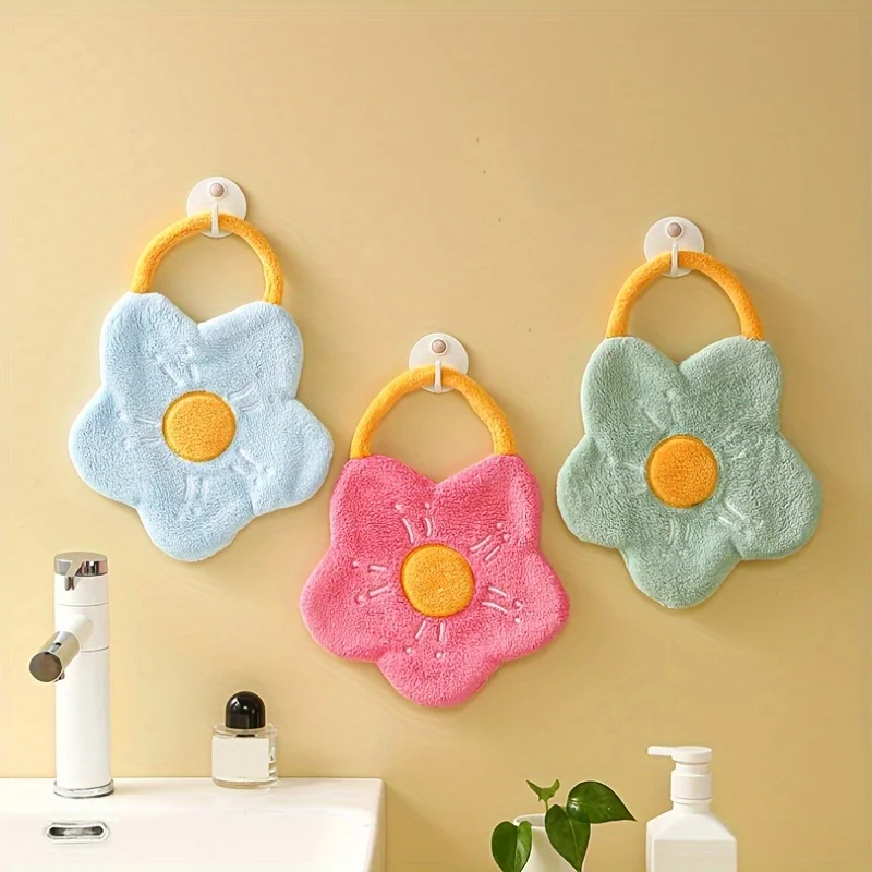 1pc, Absorbent Coral Fleece Hand Towels with Embroidered Flower Design - Perfect Gift for Home and Travel