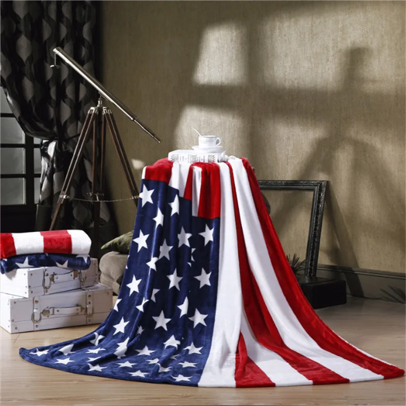 KACISSTY USA Flag Flannel Blankets Striped Stars Flag Theme Throw Blanket Thin Quilts Office Nap Air Condition Quilt Gifts