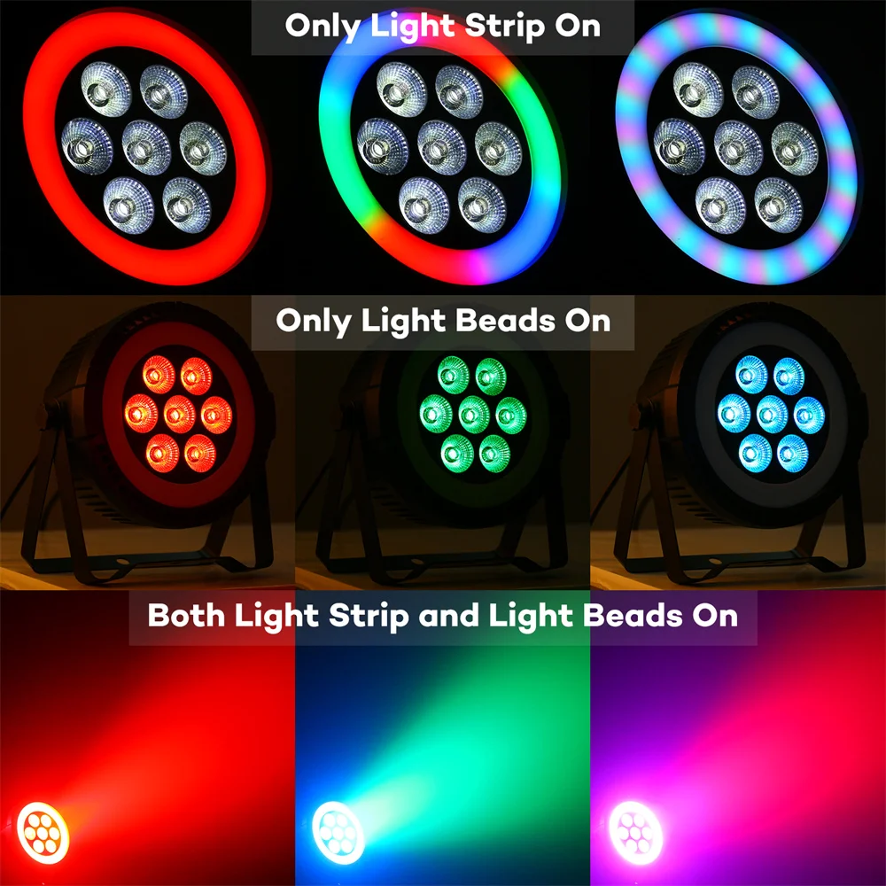 4 Pcs 7 LED 2-in-1 Par Spotlight DMX512 6/10CH Stage Light With Remote Control For Disco Dance Hall DJ Party Bar Performance ﻿