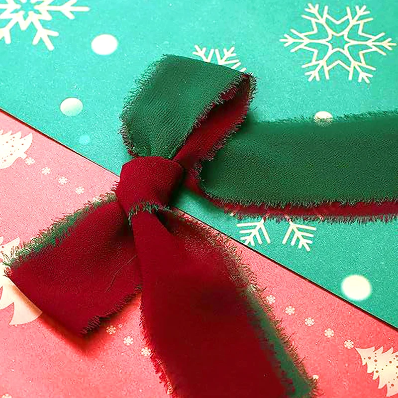 5m/Roll Handmade Frayed Edged Wrinkle Chiffon Ribbon Solid Color Silk-Like Ribbon for DIY Bow Crafts Xmas Gift Wrapping Decor