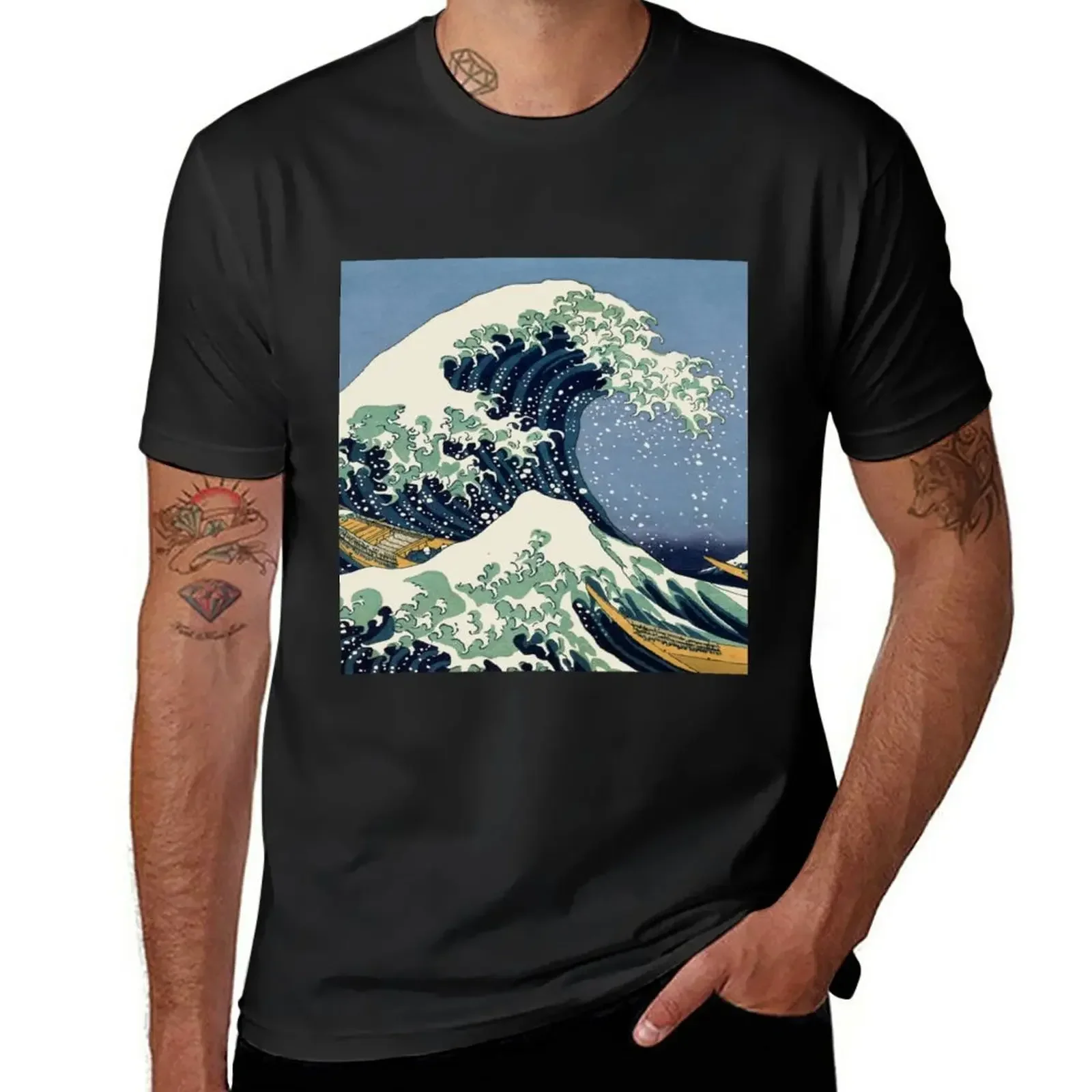 The Great Wave by Katsushika Hokusai T-Shirt customs summer clothes Short sleeve tee men t shirts