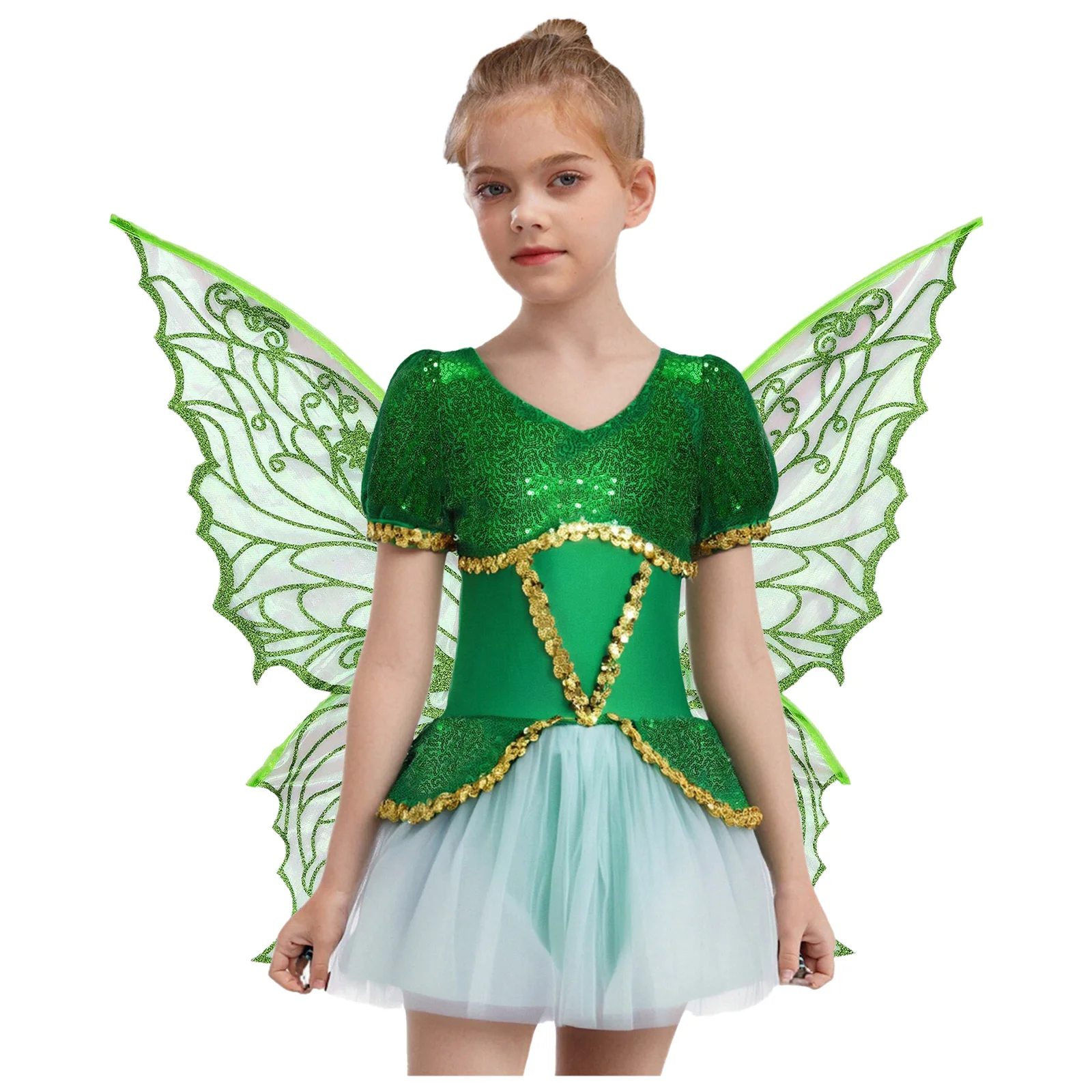 أطفال بنات الجنية زي فستان بتصميم حالم بلا أكمام الخصر الذهب حزام شبكة غير النظامية هيم المدمج في ملخصات فستان مع أجنحة الجنية #3