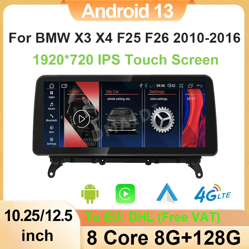 Android 13 GPS Navigation Wireless Android Auto Apple Carplay For BMW X3 F25 X4 F26 Car Multimedia Video Player Stereo Screen