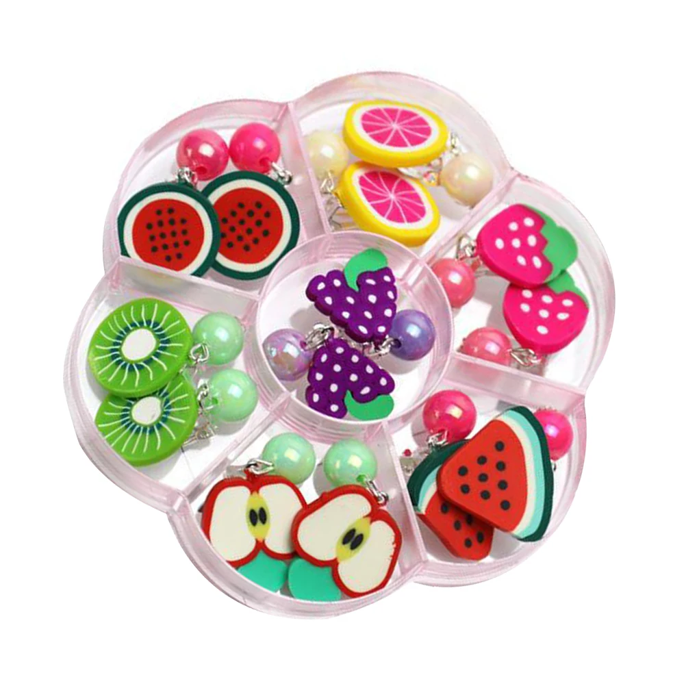 

7 Pairs Soft Ceramic Fruit Ear Clips Exquisite Craft Stackable Chic Daily Earrings Women Fashion Clay Ear Adornments Accessories