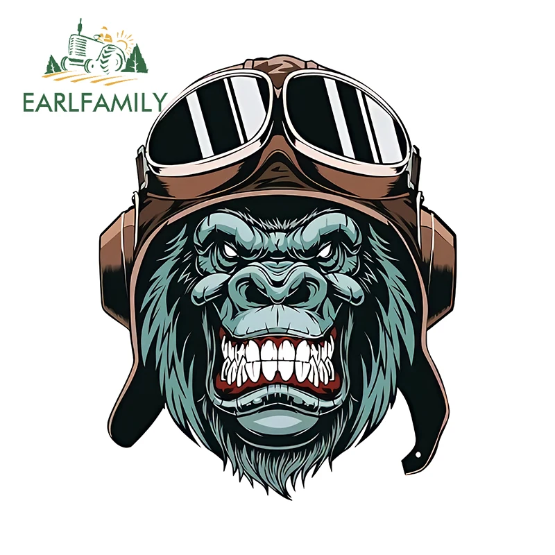 EARLFAMILY 13cm Gorilla Head Car Stickers Fashion Glasses Animal Waterproof Tumbler Laptop Decals Car Door Protector Funny Decor