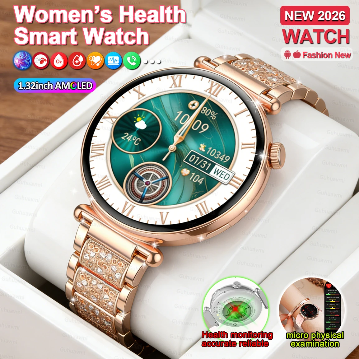 New 1.32inch Smart Watch For Women Health ECG Health Lady Wa