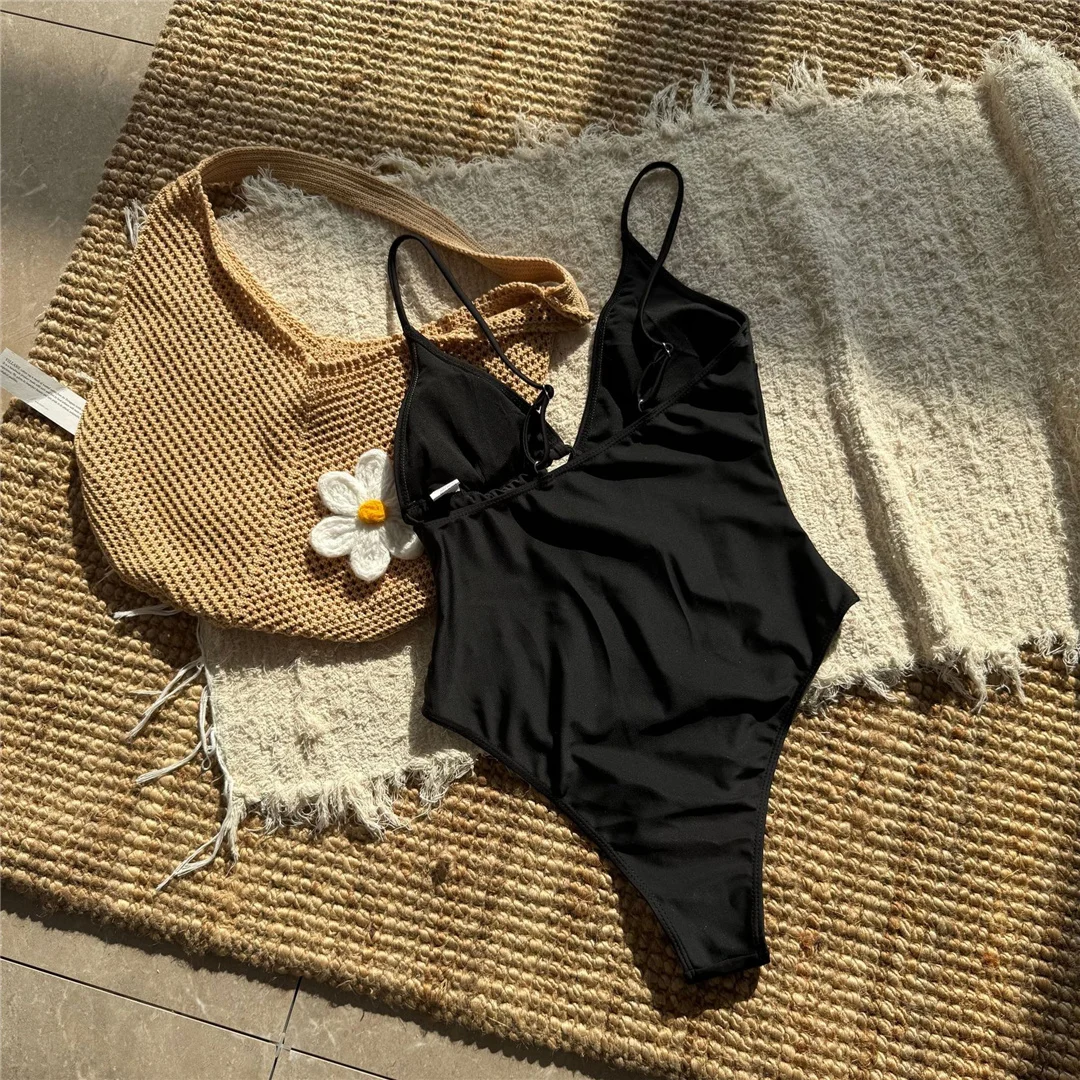 Sexy asymmetrischer, glänzender Badeanzug mit Sternen-Pailletten, einteiliger Badeanzug für Damen, Monokini mit hohem Beinausschnitt, Badebekleidung, Badeanzug, Modell V7158. – Detail 9