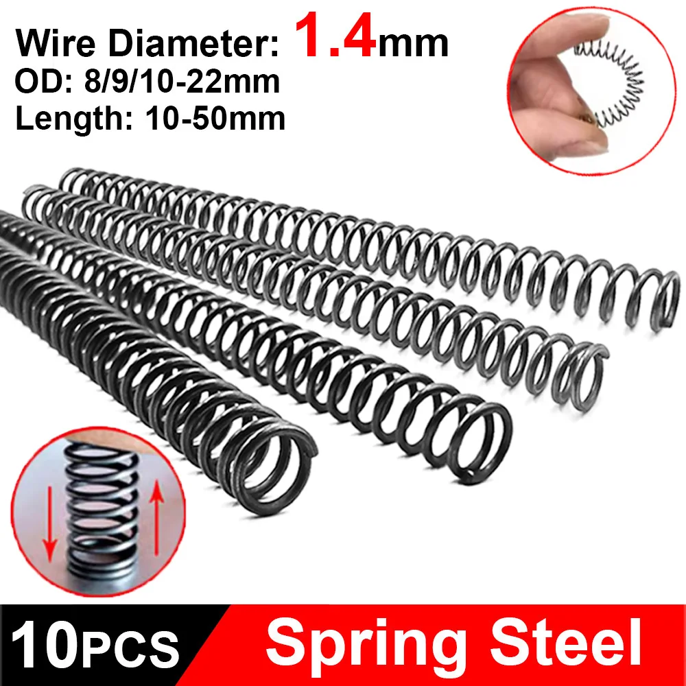 

10Pcs/Lot WD 1.4mm Small Spring Compression Springs OD 8/9/10/11/12/13/14/15-22mm Length 10mm to 50mm Return Springs