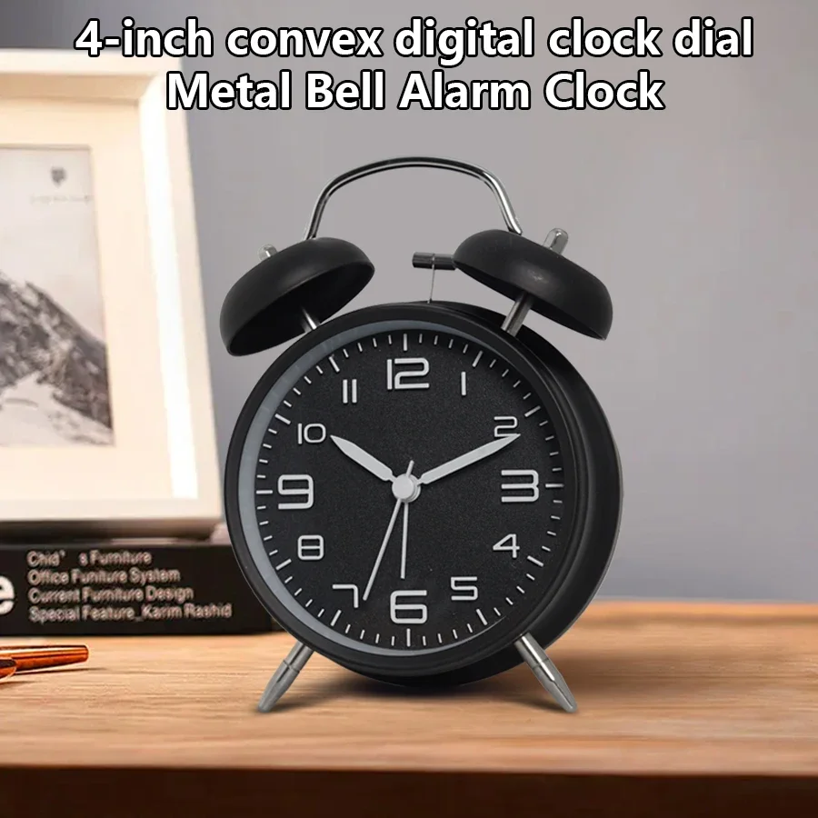 1PC Simple Bedside Table Bell Alarm Clock, Creative Bedroom Silent Small Table Clock, Metal Luminous Clock