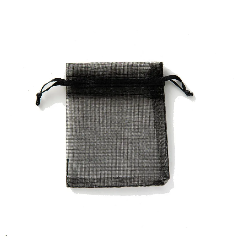 50Pcs 5x7 7x9 9x12cm Black Sheer Organza Drawstring Gift Bags For Wedding Birthday Party Favor Pouches Jewelry Display Packaging