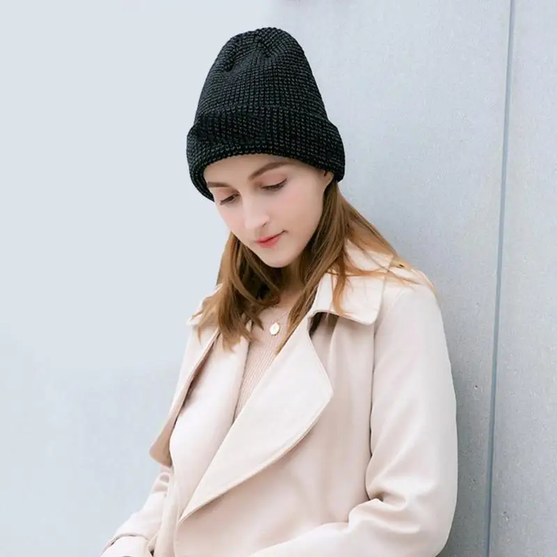 قبعة محبوكة متعددة الاستخدامات A52E لعشاق الهواء الطلق أثناء الليل، قبعة جمجمة عاكسة للضوء #1