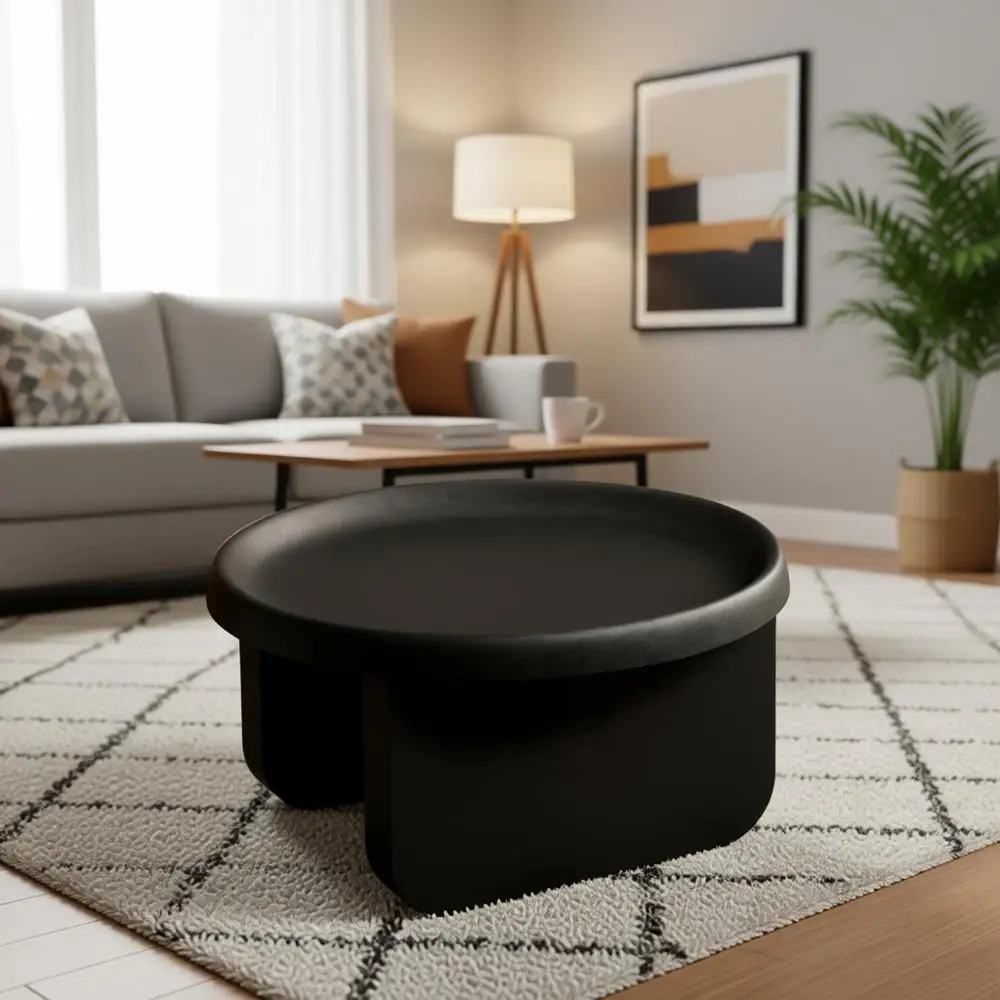 

Round Coffee Table, Nesting Coffee Tables, Metal Center Table, Unique Circle Coffee Table for Living Room (Black, Large Circle: