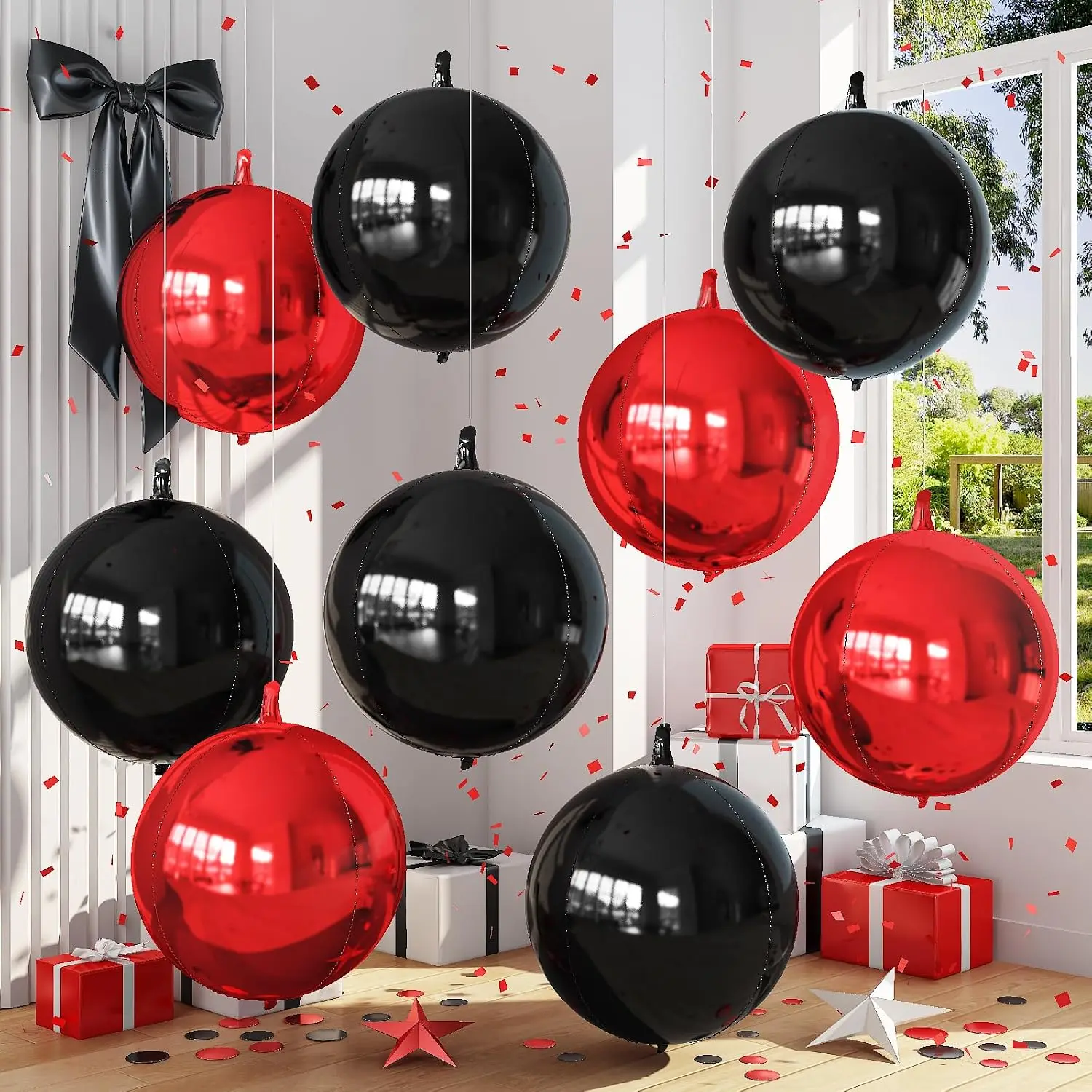 9 Pcs Black Red Round Foil Balloons Halloween Balloon